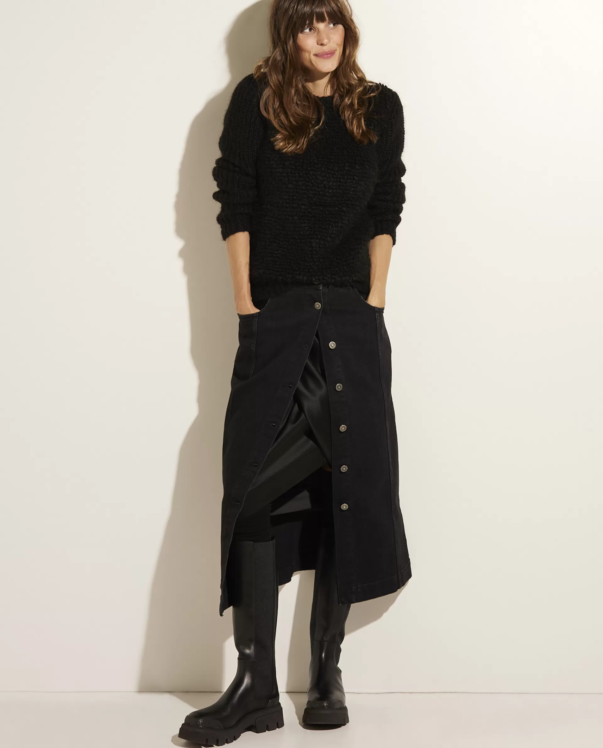 Discount Denim Midi Doorknooprok Vrouwen Rokken