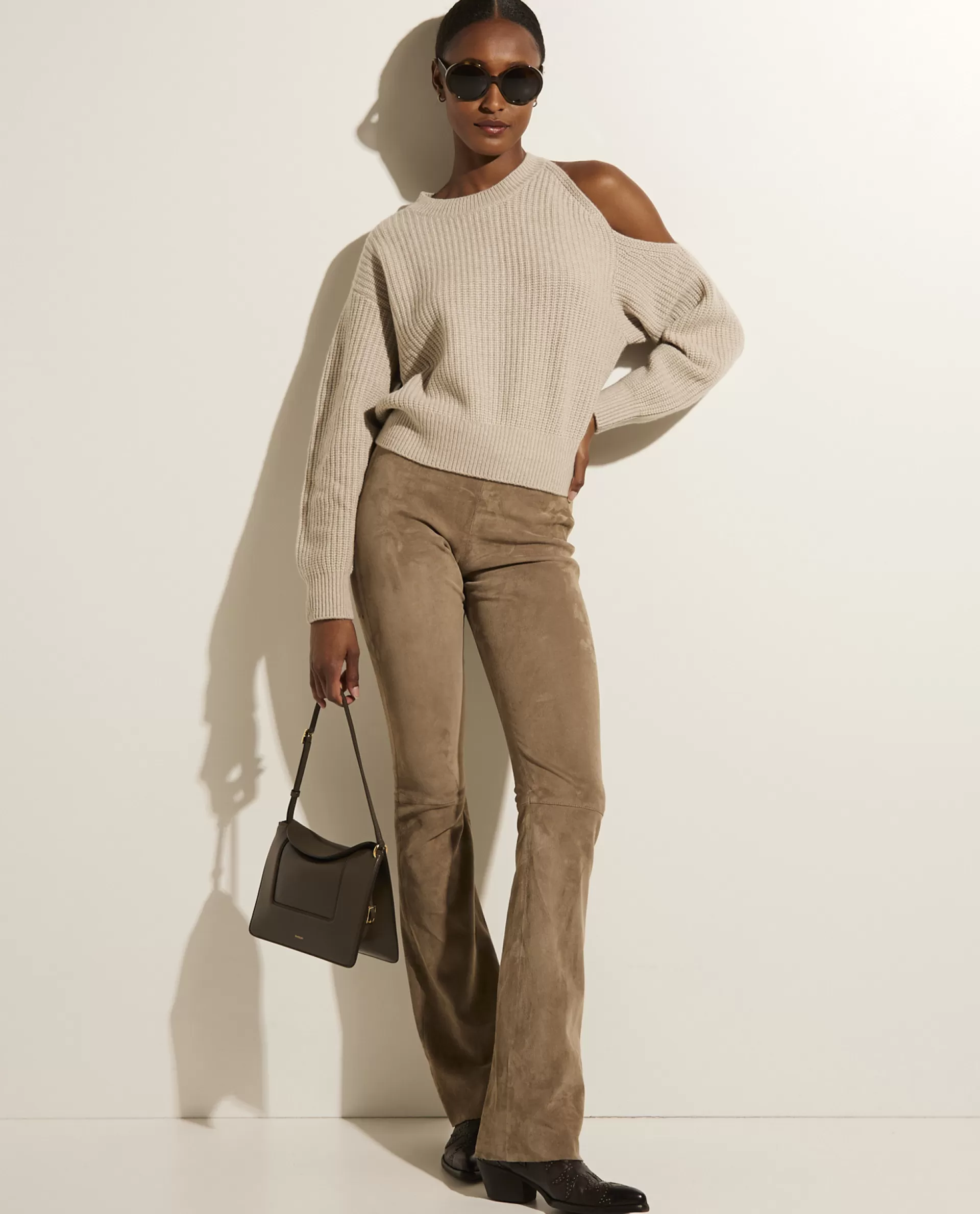 Store Flared Broek In Stretch Suede Vrouwen Broeken