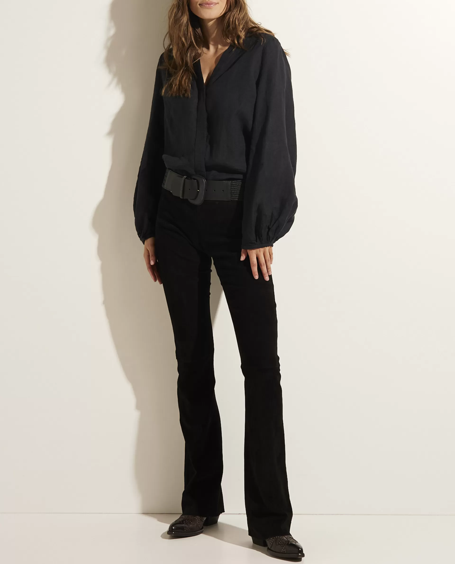 Hot Flared Broek In Stretch Suede Vrouwen Broeken