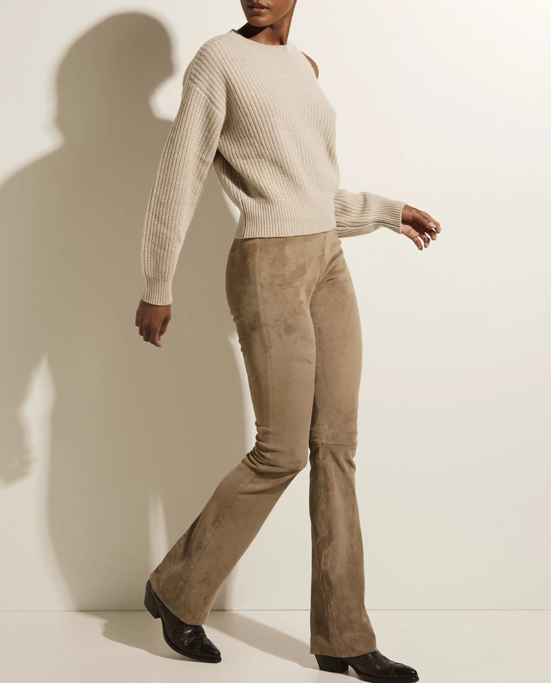 Store Flared Broek In Stretch Suede Vrouwen Broeken