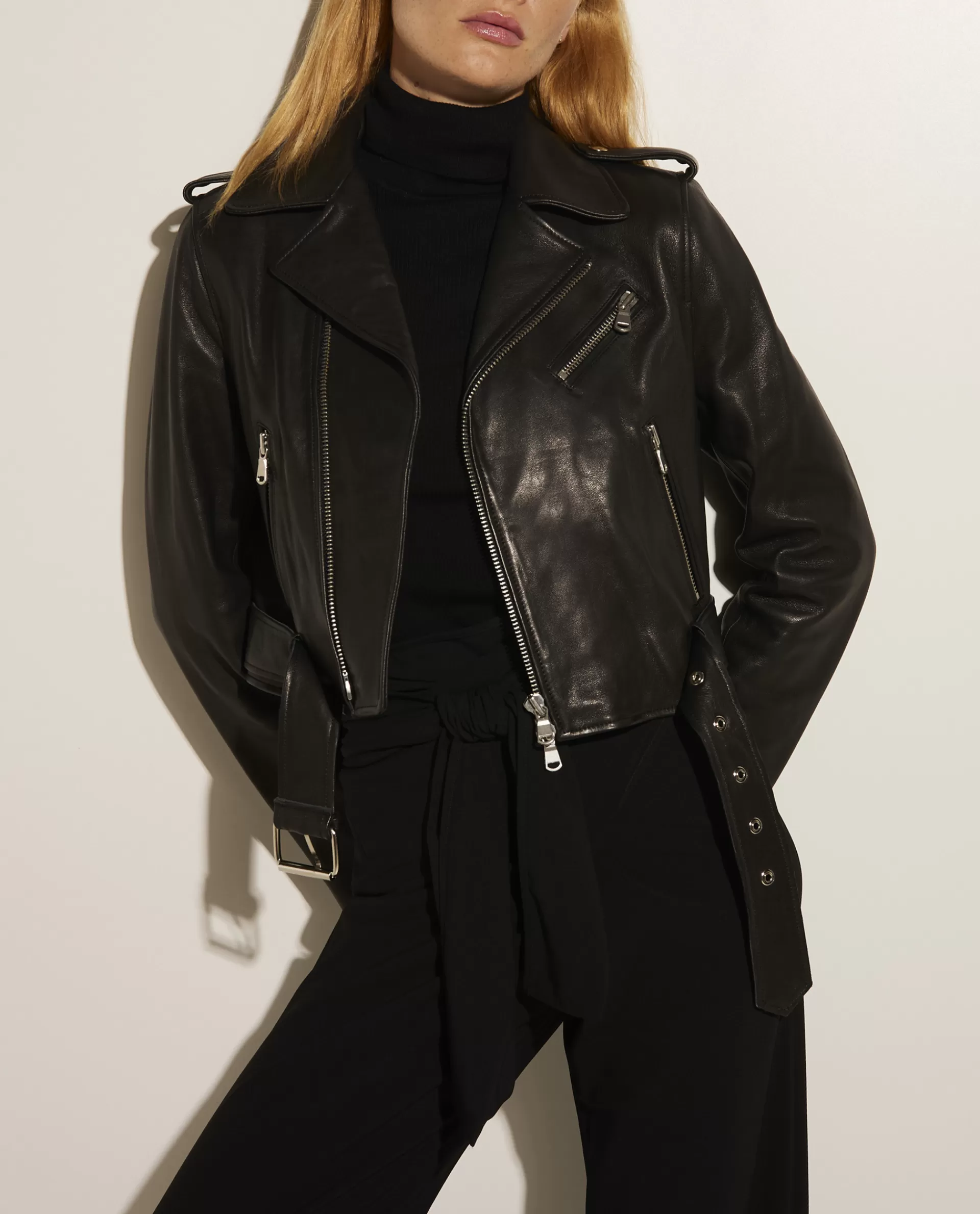 Store Leren Bikerjas Met Ceintuur Vrouwen Jasjes