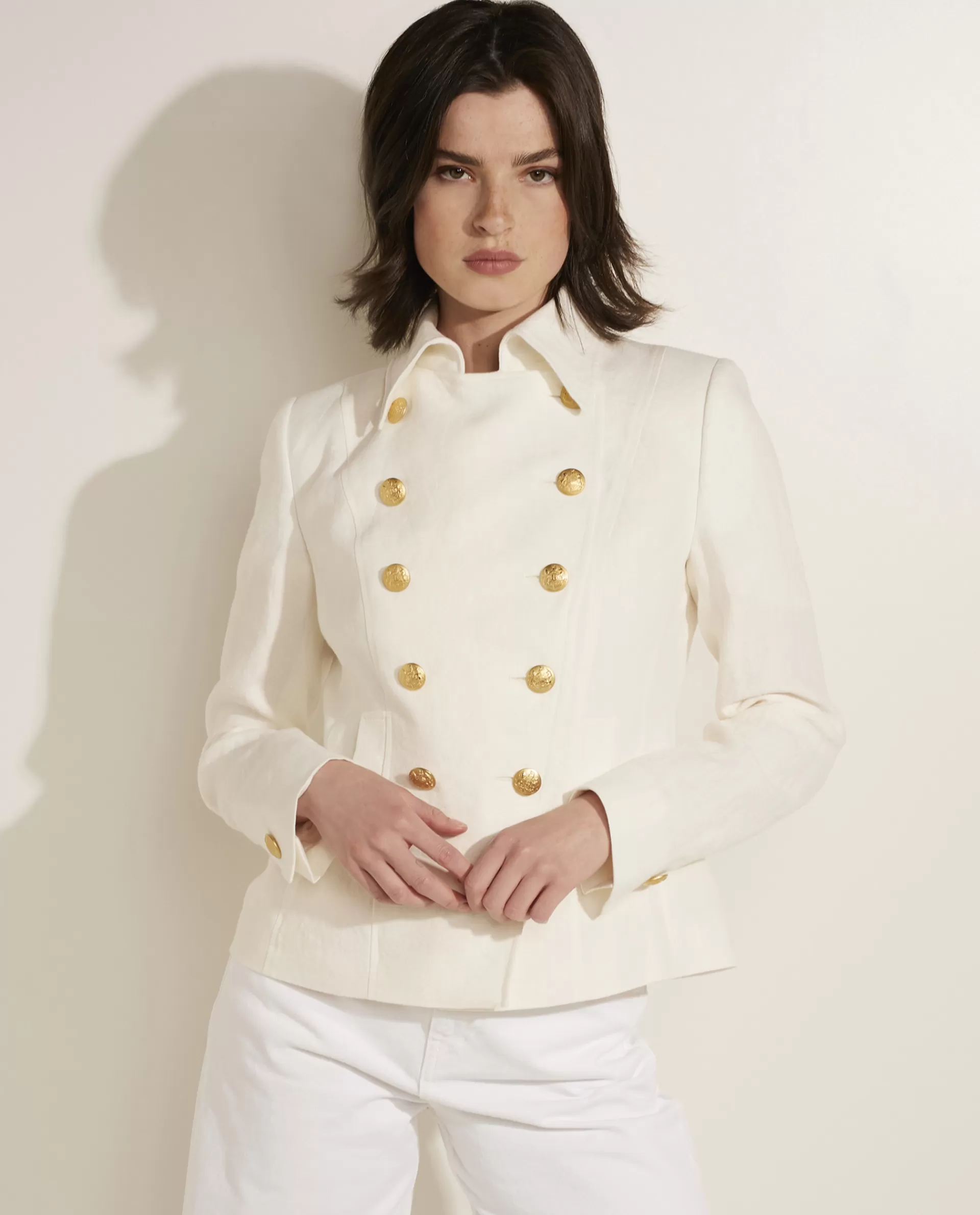Fashion Linnen Double-Breasted Blazer Vrouwen Blazers