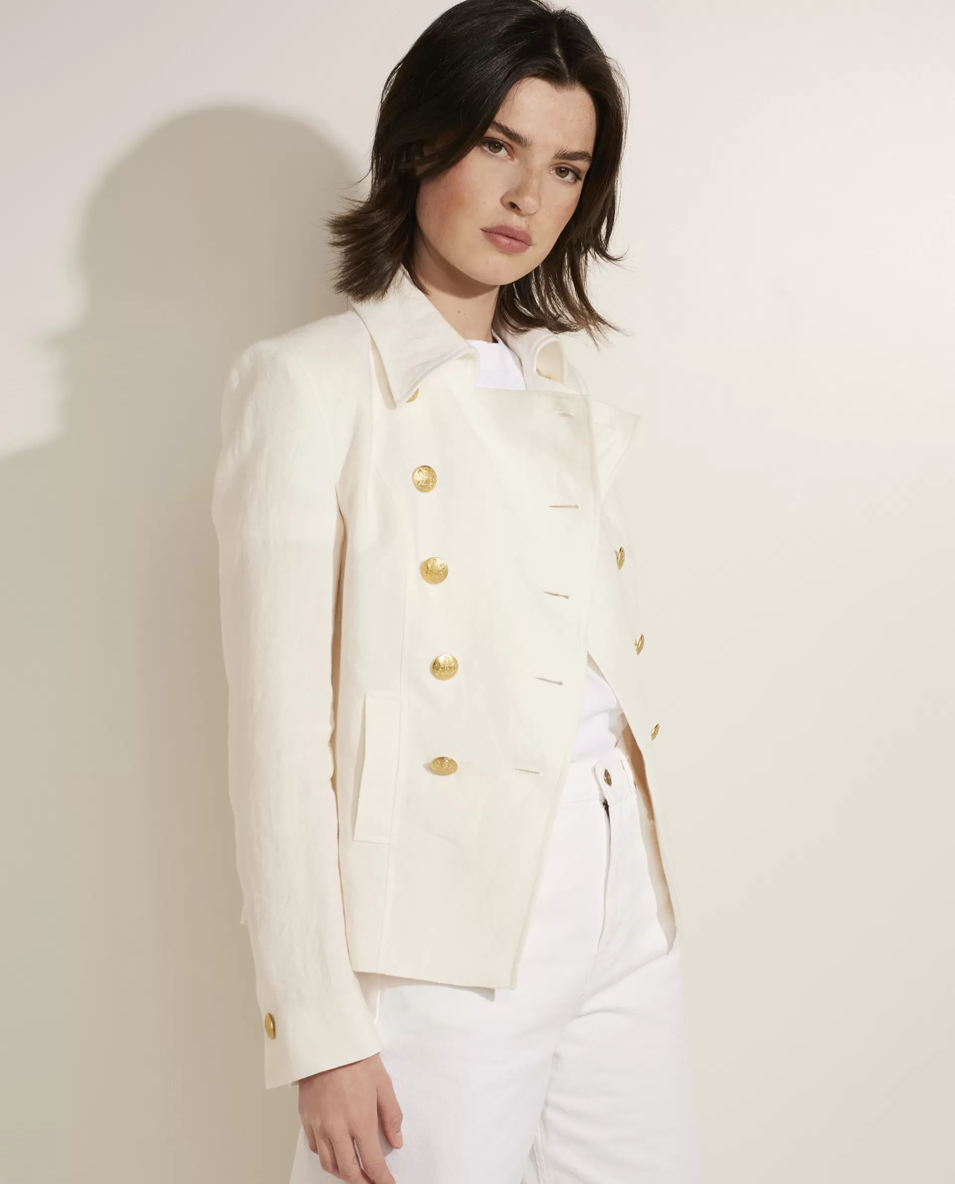 Fashion Linnen Double-Breasted Blazer Vrouwen Blazers
