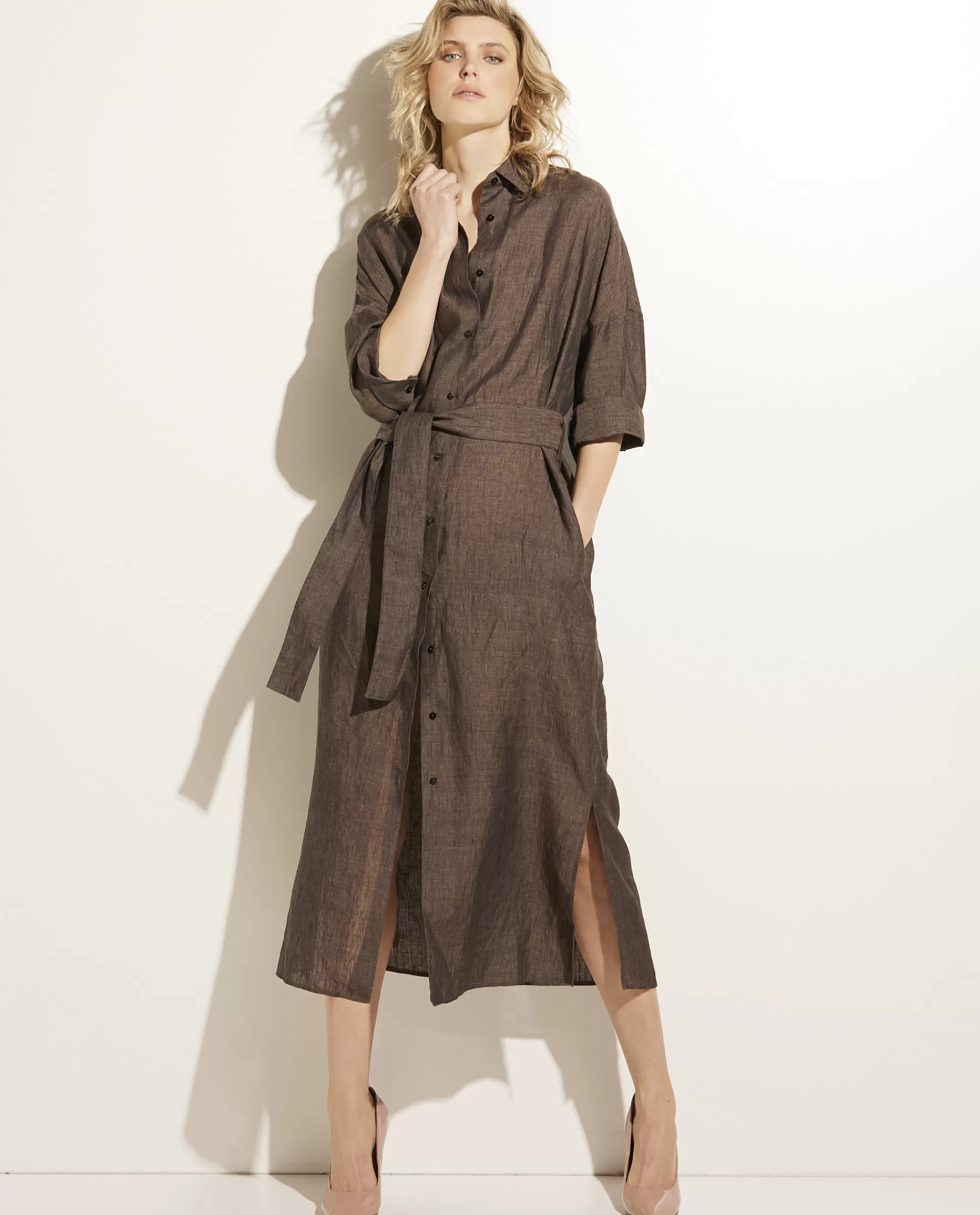 New Linnen Midi Jurk Vrouwen Jurken