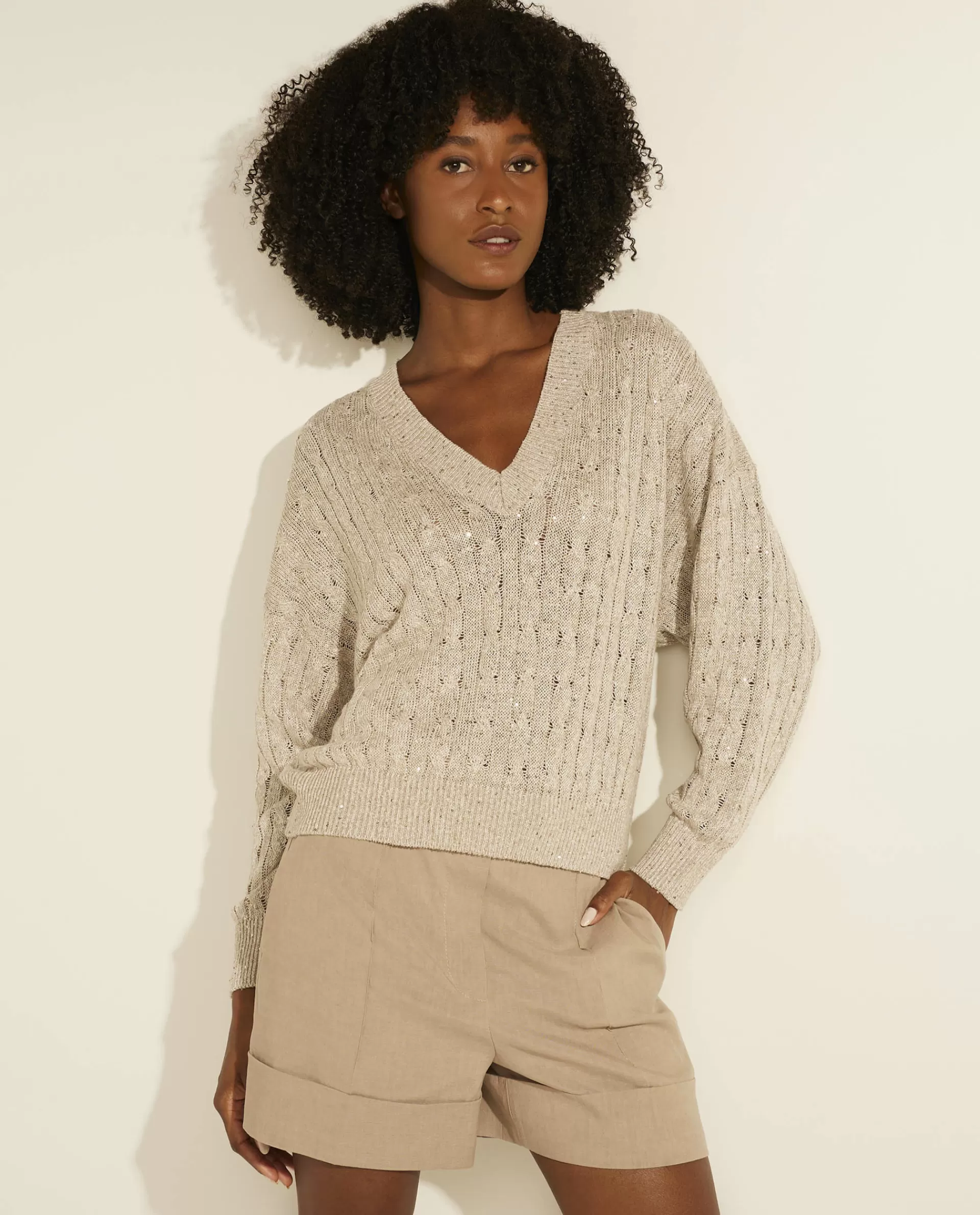 Hot Linnen V-Hals Trui Vrouwen Knitwear