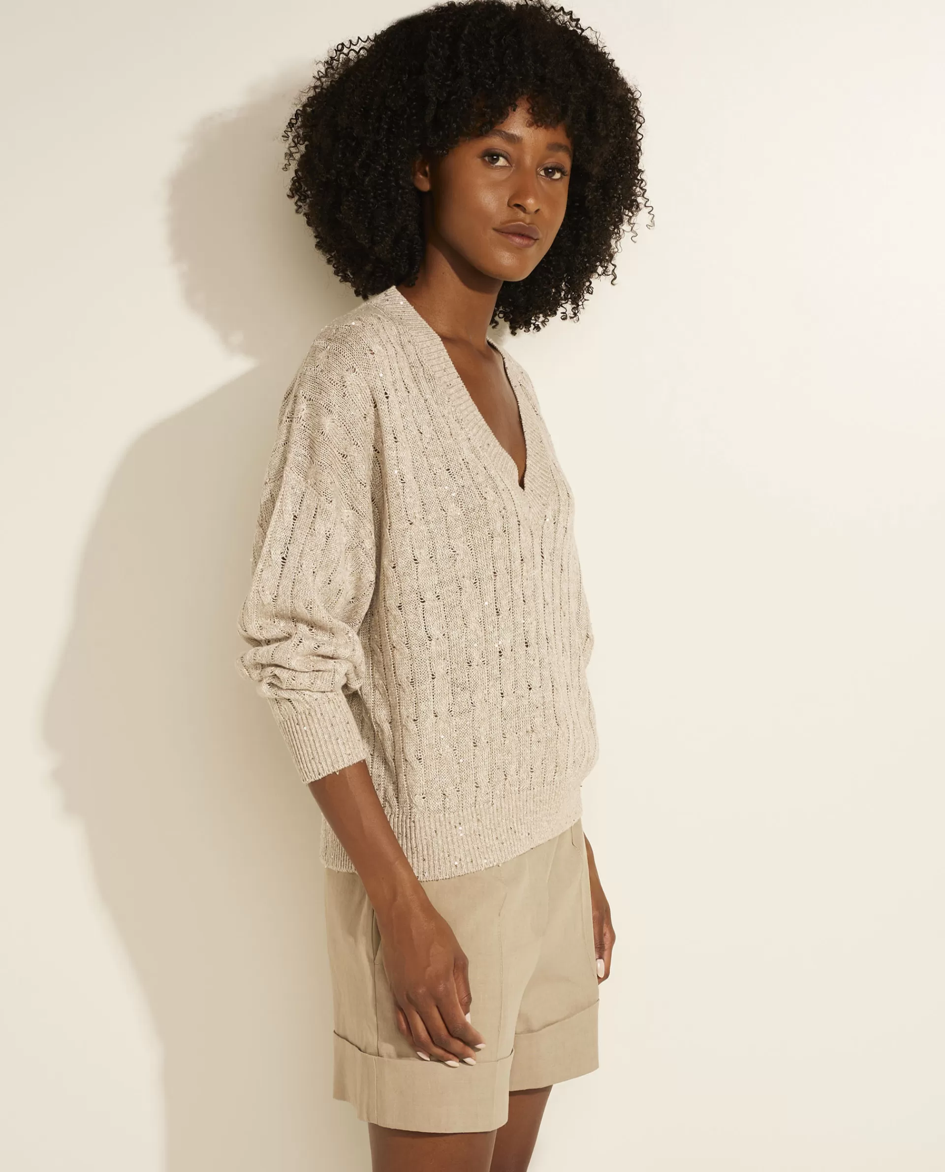 Hot Linnen V-Hals Trui Vrouwen Knitwear