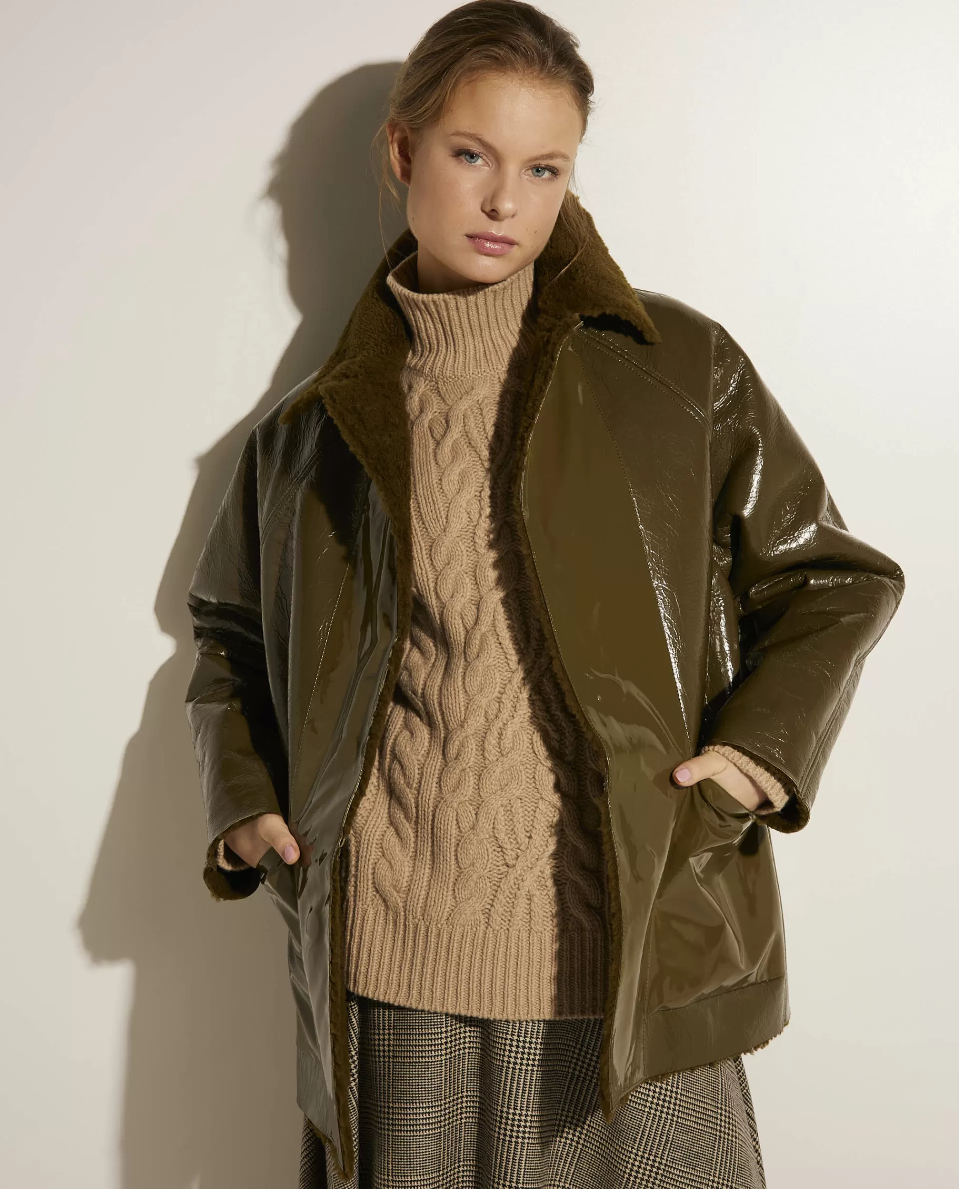 Online Reversible Shearling Lak Jas Vrouwen Jassen