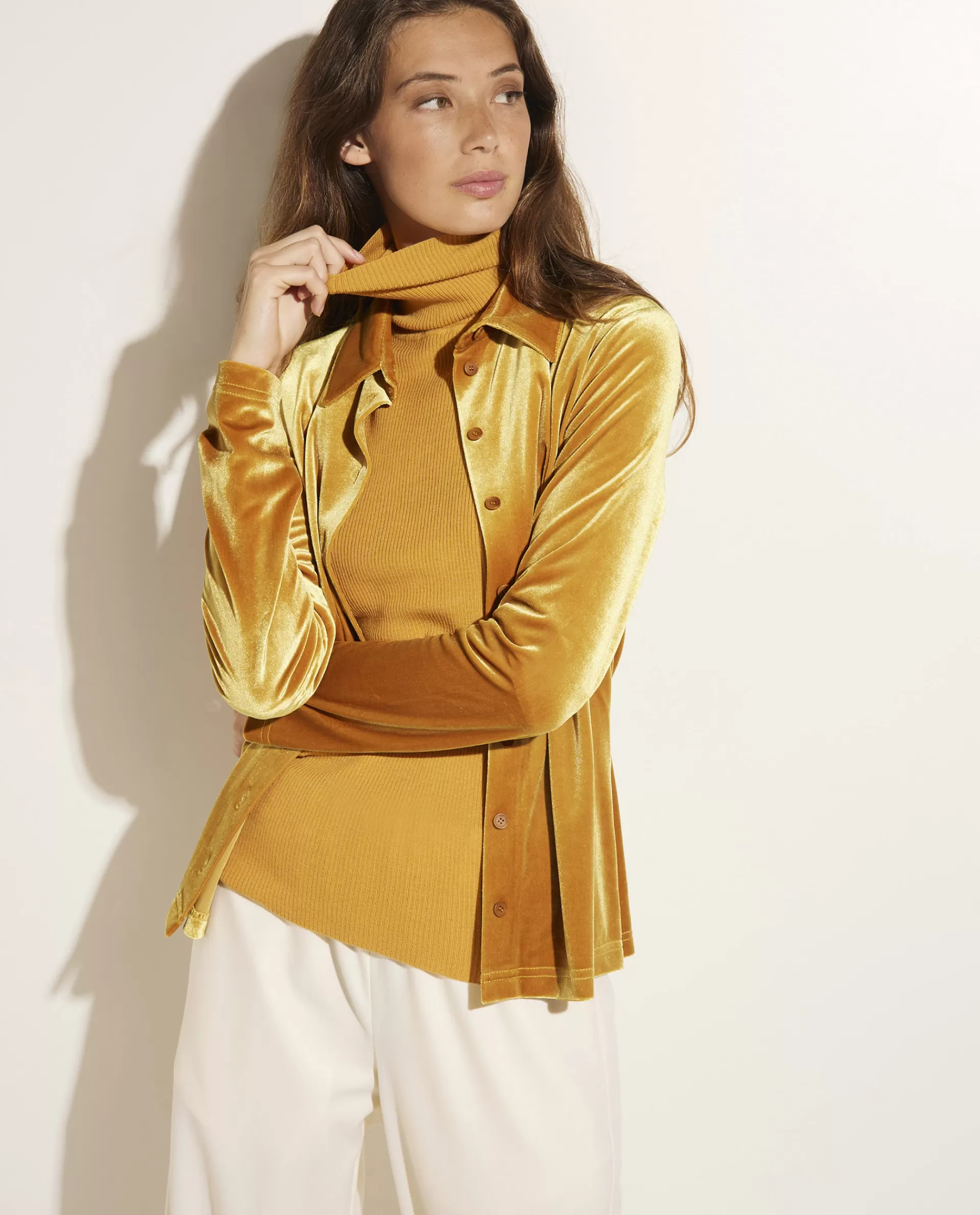 Shop Stretch-Fluwelen Blouse Vrouwen Blouses