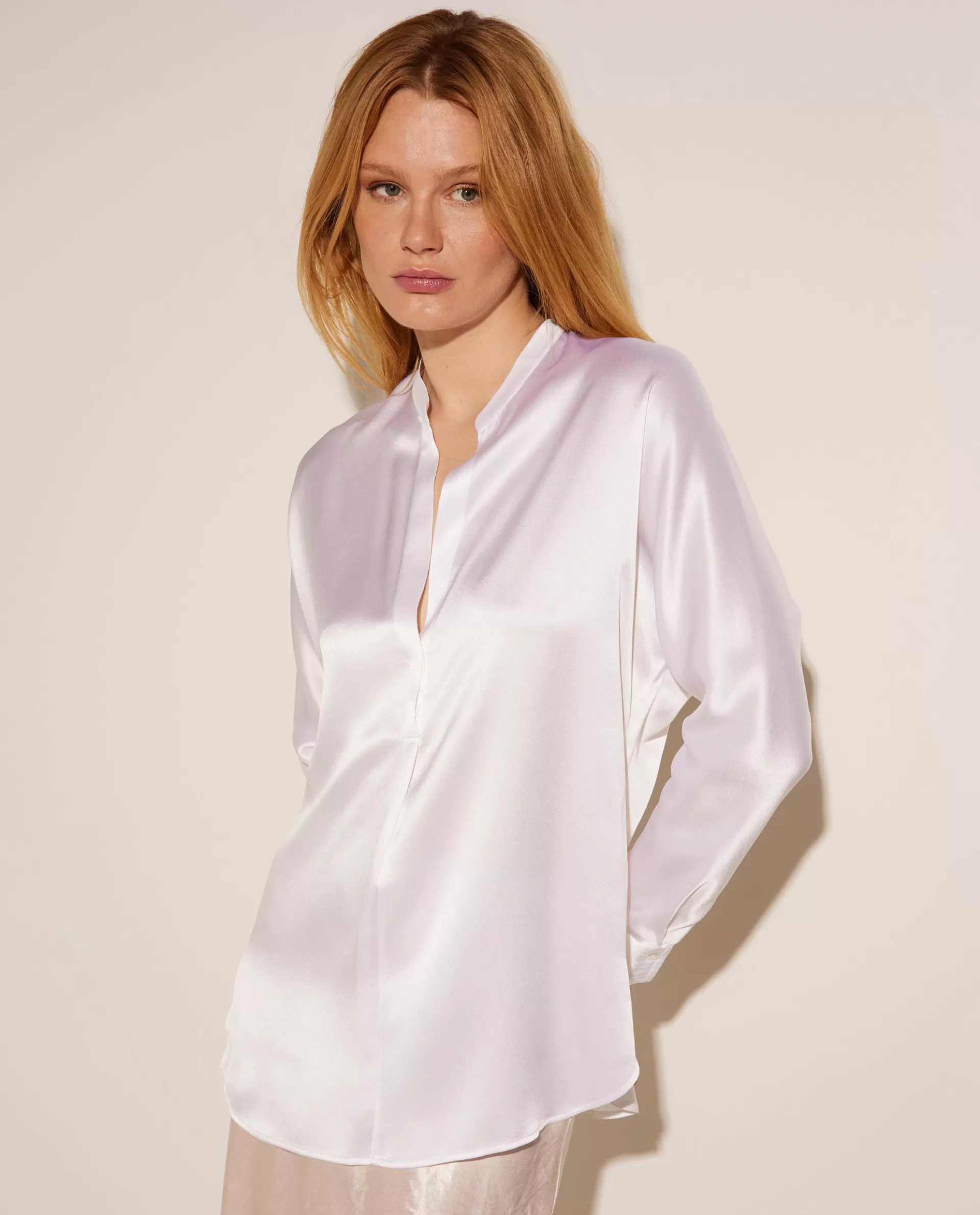 Store Zijden Blouse Met Bandkraag Vrouwen Blouses